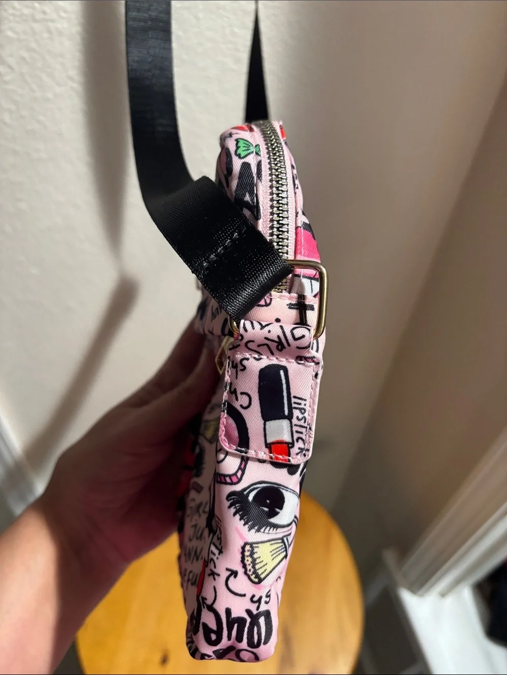 Girl Power Pink Graphic Print Crossbody Bag